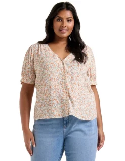 Brand new 𧨠Forever New Curve Gianna Tie Sleeve Blouse In Peach π―