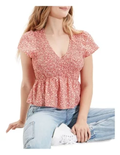 Promo 😀 American Eagle V Neck Smocked Babydoll Blouse In Orange 😉