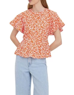 Buy π€© Vero Moda Nica Short Sleeve Cotton Top In Cherry Tomato π€©