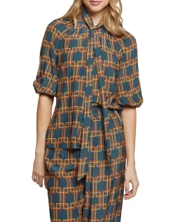 Budget 💯 Oxford Simone Geo Printed Top Blue 🧨