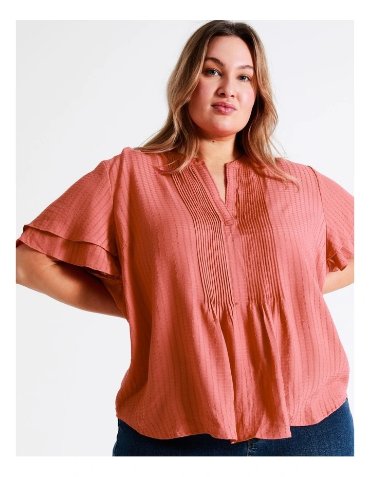 Wholesale π Tokito Curve Pintuck Flutter Sleeve Top In Coral β