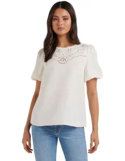 Discount ❤️ Forever New Ash Cutwork Yoke Blouse In White 🔥