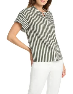 Cheapest 🎁 David Lawrence Cerys Stripe Boxy Blouse In Moss/White 🛒