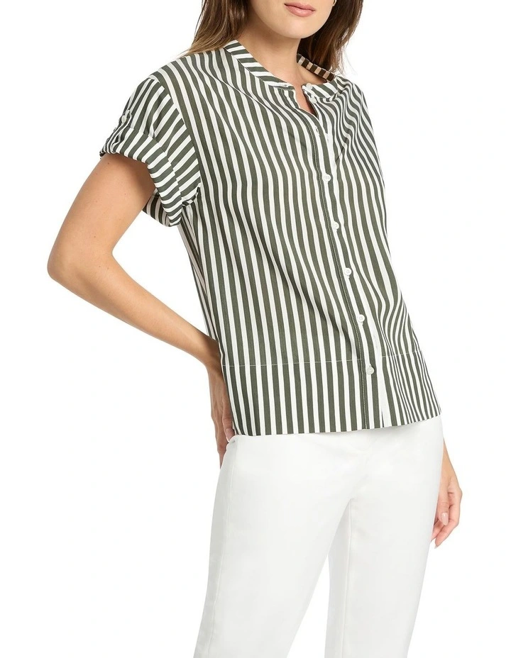 Cheapest π David Lawrence Cerys Stripe Boxy Blouse In Moss/White π