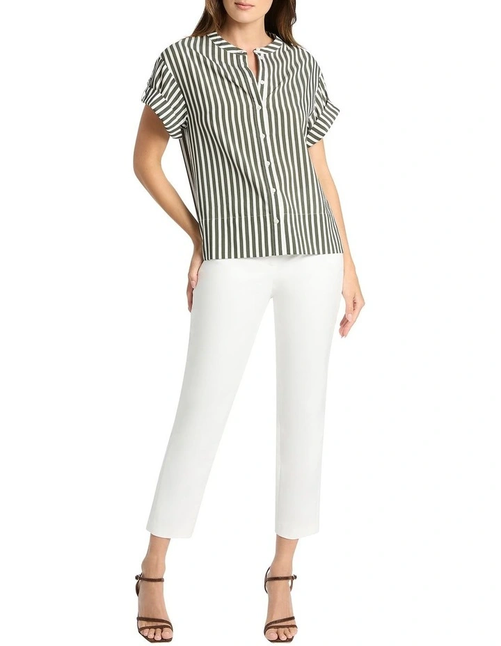 Cheapest π David Lawrence Cerys Stripe Boxy Blouse In Moss/White π - Image 3