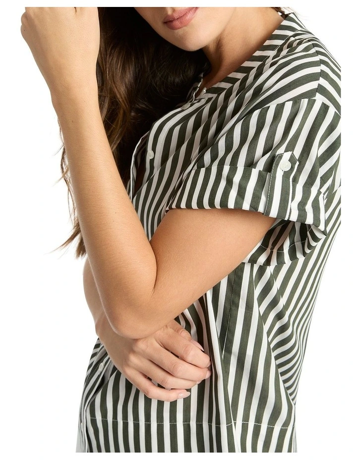 Cheapest π David Lawrence Cerys Stripe Boxy Blouse In Moss/White π - Image 4