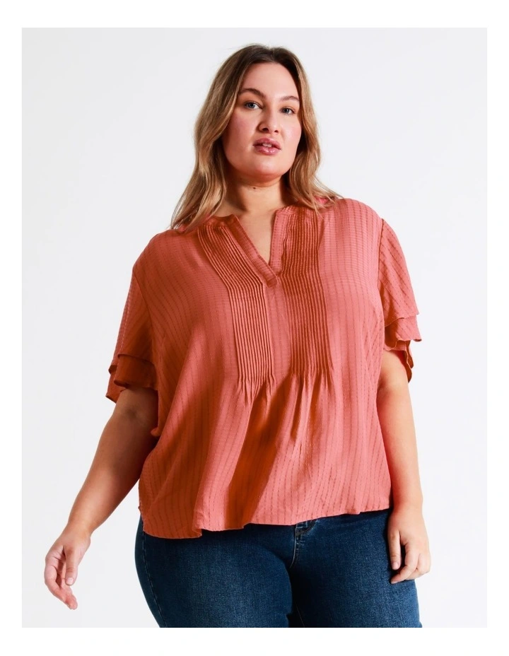 Wholesale π Tokito Curve Pintuck Flutter Sleeve Top In Coral β - Image 5