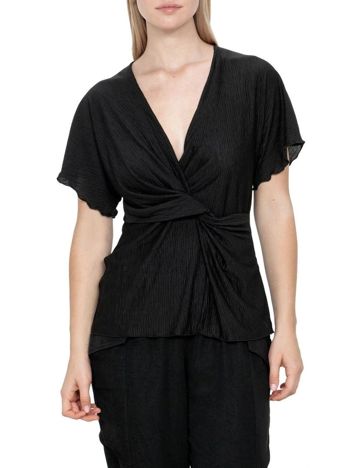 Best Sale π₯ Veronika Maine Textured Plisse Twist Front Top In Black π₯ - Image 3