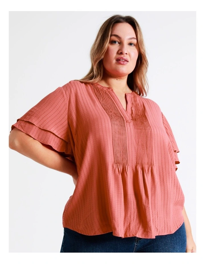 Wholesale π Tokito Curve Pintuck Flutter Sleeve Top In Coral β - Image 6