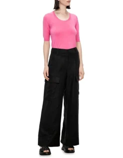 Best Sale 🧨 Veronika Maine Elbow Sleeve Scoop Neck Knit In Neon Pink 🔔