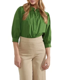 Best reviews of 😉 Oxford Iris Cotton Poplin Blouse In Green 🔥