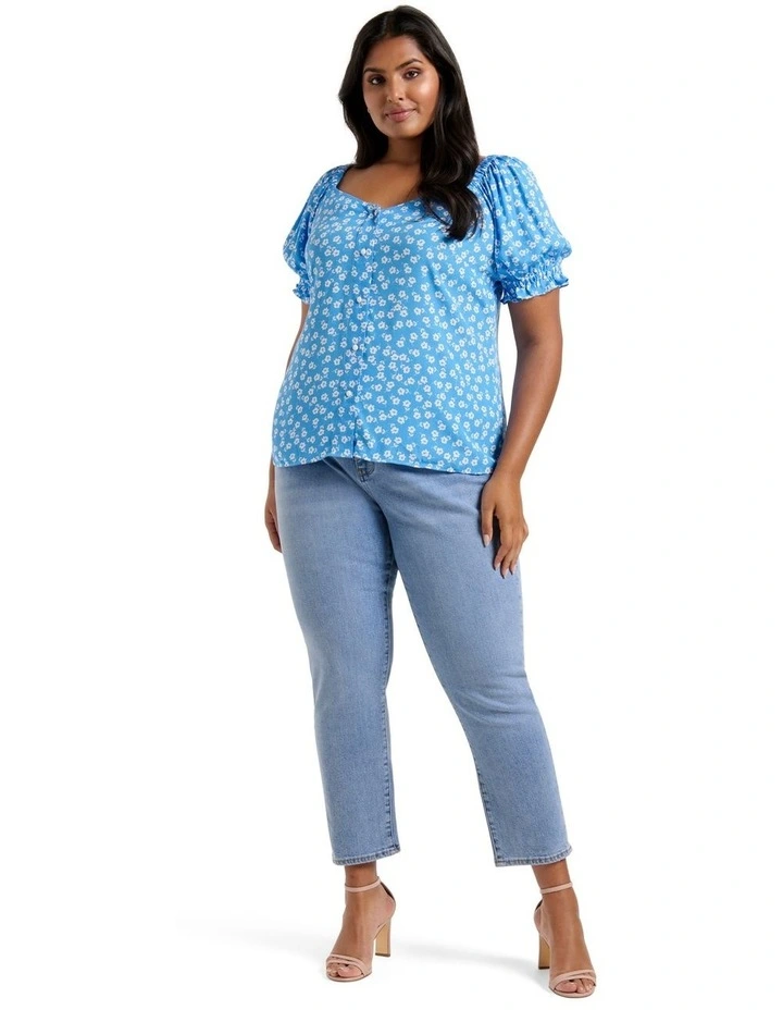 Buy π₯ Forever New Curve Marisa Puff Sleeve Blouse In Blue β - Image 3