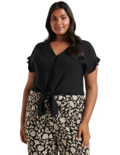 Budget 𧨠Forever New Curve Lyra Curve Trim Spliced Tie Blouse Black π