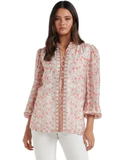 Coupon 🤩 Forever New Emily Border Print Blouse In Beige 🧨