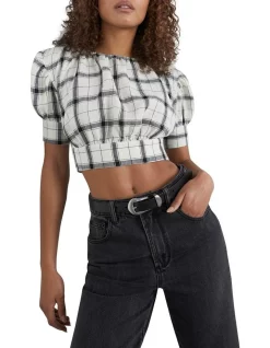 New 😍 French Connection Crop Linen Check Top ✔️