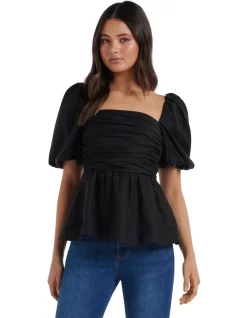 Coupon ✔️ Forever New Rory Linen Puff Sleeve Blouse In Black 😍