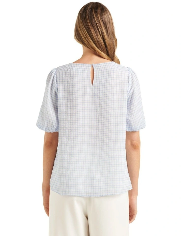 Best Sale π€© Forever New Samantha Check Bubble Sleeve Top In Blue π₯° - Image 2