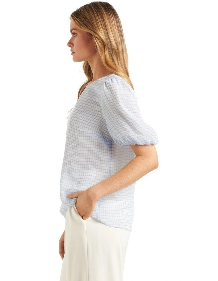 Best Sale π€© Forever New Samantha Check Bubble Sleeve Top In Blue π₯° - Image 3