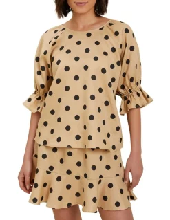 Budget 🎉 Seed Heritage Spot Linen Puff Sleeve Blouse 😉