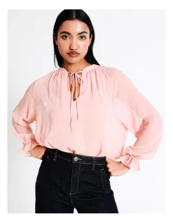 Discount ❤️ Basque Balloon Sleeve Blouse In Pink 🌟