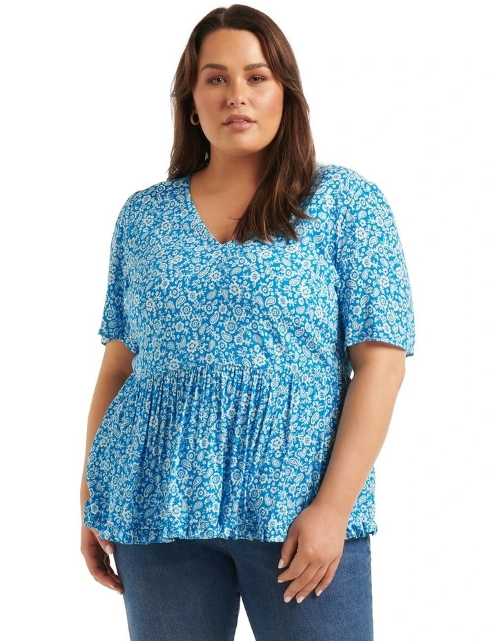 Outlet β Forever New Curve Lena Smock Blouse In Blue π