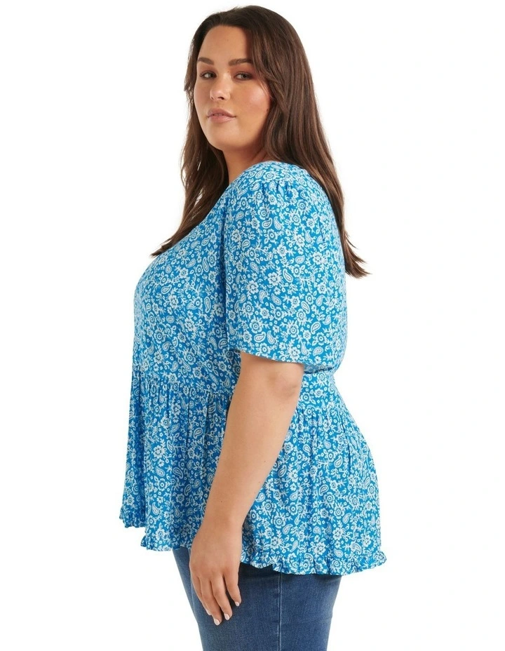 Outlet β Forever New Curve Lena Smock Blouse In Blue π - Image 3