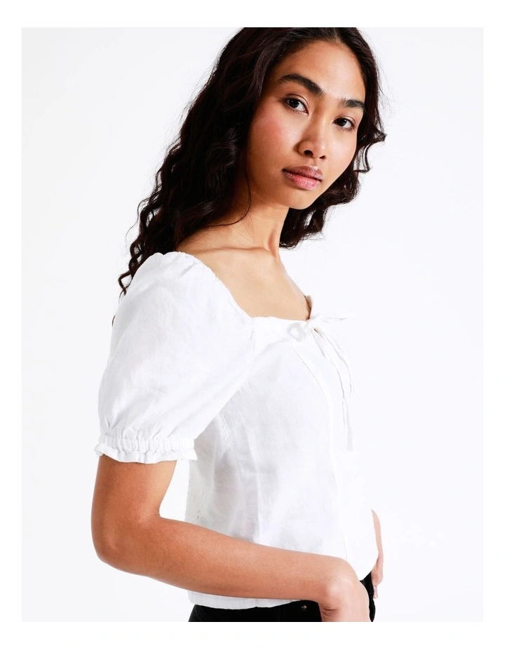Promo π₯ ONLY Caro Short Sleeve Puff Linen Blend Top In White β - Image 2