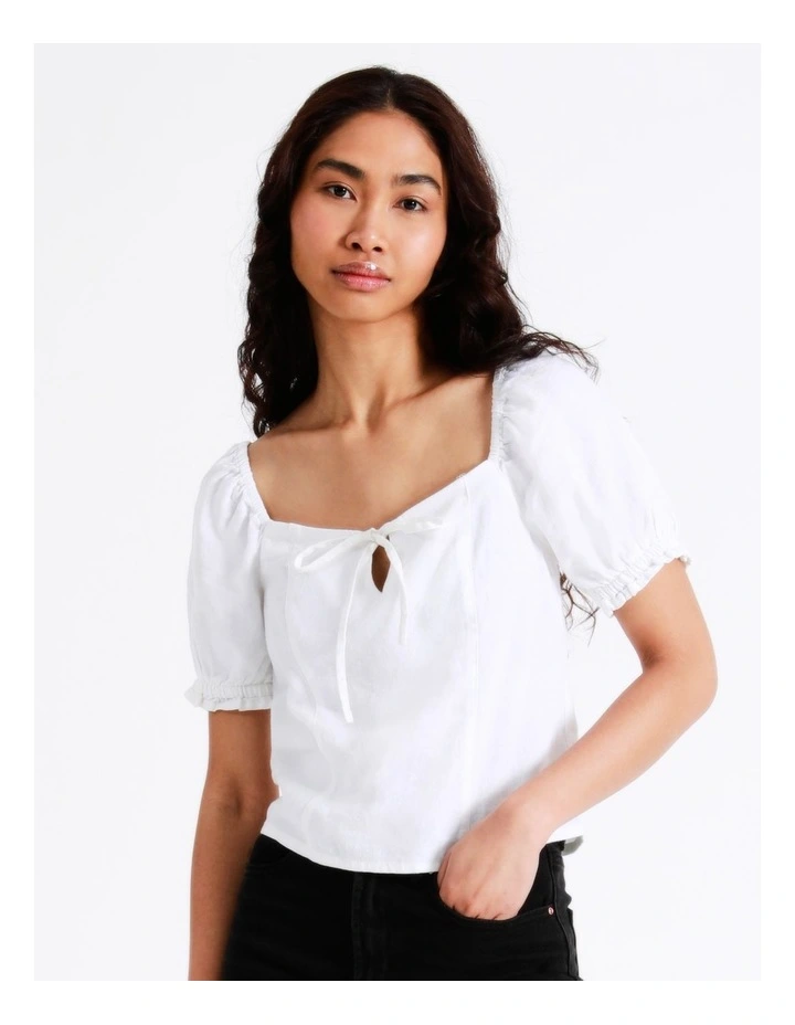 Promo π₯ ONLY Caro Short Sleeve Puff Linen Blend Top In White β - Image 4