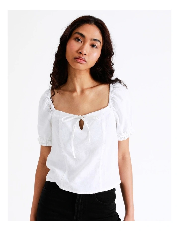 Promo π₯ ONLY Caro Short Sleeve Puff Linen Blend Top In White β - Image 6