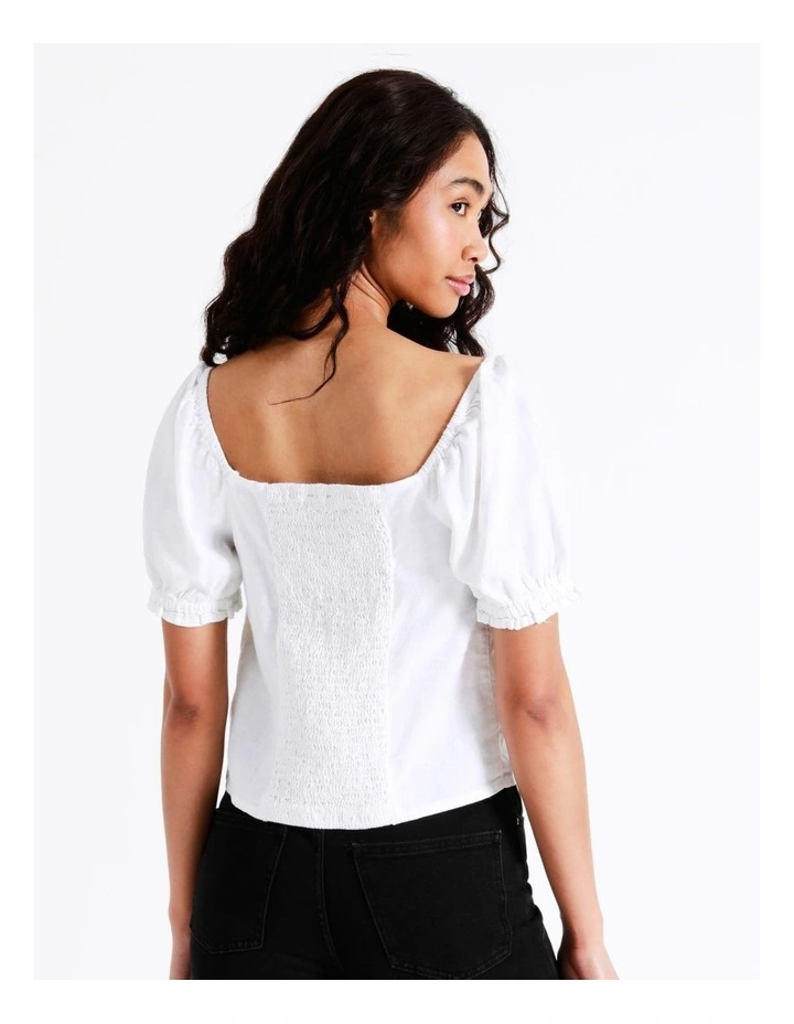 Promo π₯ ONLY Caro Short Sleeve Puff Linen Blend Top In White β - Image 7