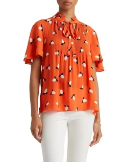 Coupon β Lauren Ralph Lauren Floral Pleated Georgette Blouse In Orange π