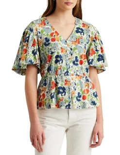 Buy π Lauren Ralph Lauren Floral Linen Jersey Peplum Top π