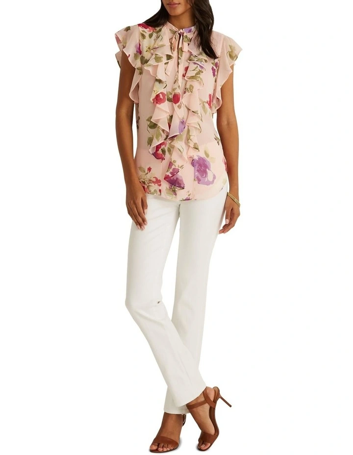 Budget π Lauren Ralph Lauren Floral Chiffon Ruffle-Trim Blouse In Pink Multi 𧨠- Image 3