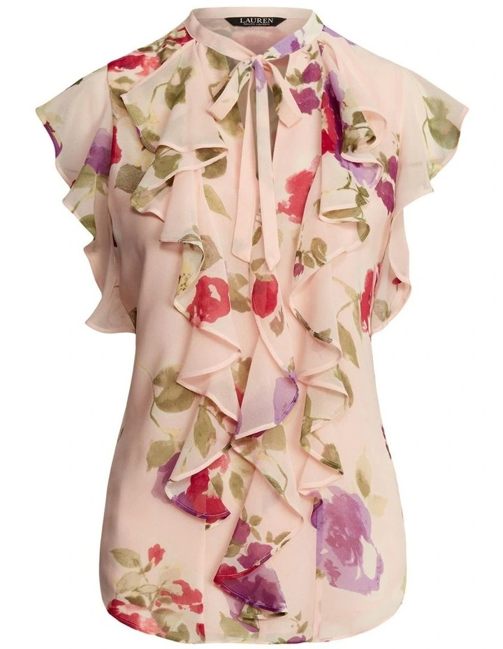 Budget π Lauren Ralph Lauren Floral Chiffon Ruffle-Trim Blouse In Pink Multi 𧨠- Image 4
