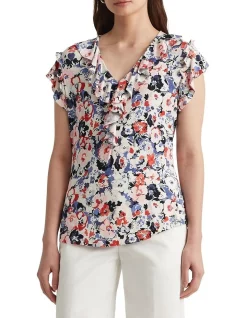 Wholesale ✨ Lauren Ralph Lauren Floral Ruffle-Trim Jersey Top 👏
