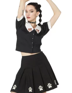 Cheapest 🤩 Dangerfield Puppy Embroidery Cropped Blouse Black 💯