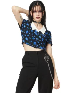 Hot Sale ⌛ Dangerfield Rosie Collar Crop Blouse Black 👍