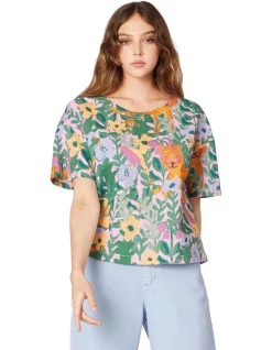 Best Sale ✨ Princess Highway Tiger In The Jungle Boxy Top Pink/Green 👏