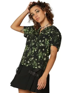 Budget ⌛ Dangerfield Forest Fairy Print Blouse Black/Green 🥰