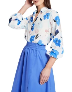 Best reviews of 😀 David Lawrence Arabella Printed Cotton Blouse In White Multi 💯