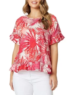 Hot Sale 🔔 Gordon Smith Palm Print Cotton Top In Red 🛒