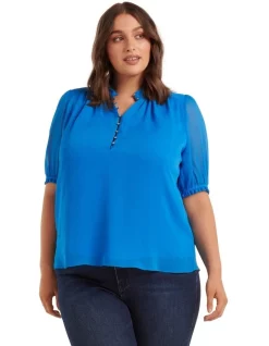 Promo 🔔 Forever New Curve Nala Half Placket Blouse In Deep Maya 😀
