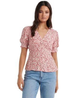 Cheapest π Forever New Aisha Printed Tie Waist Blouse In Red π―