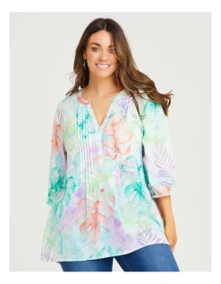 Cheap 🔔 Taking Shape Cotton Tropical Leaves Top In Print 🎁