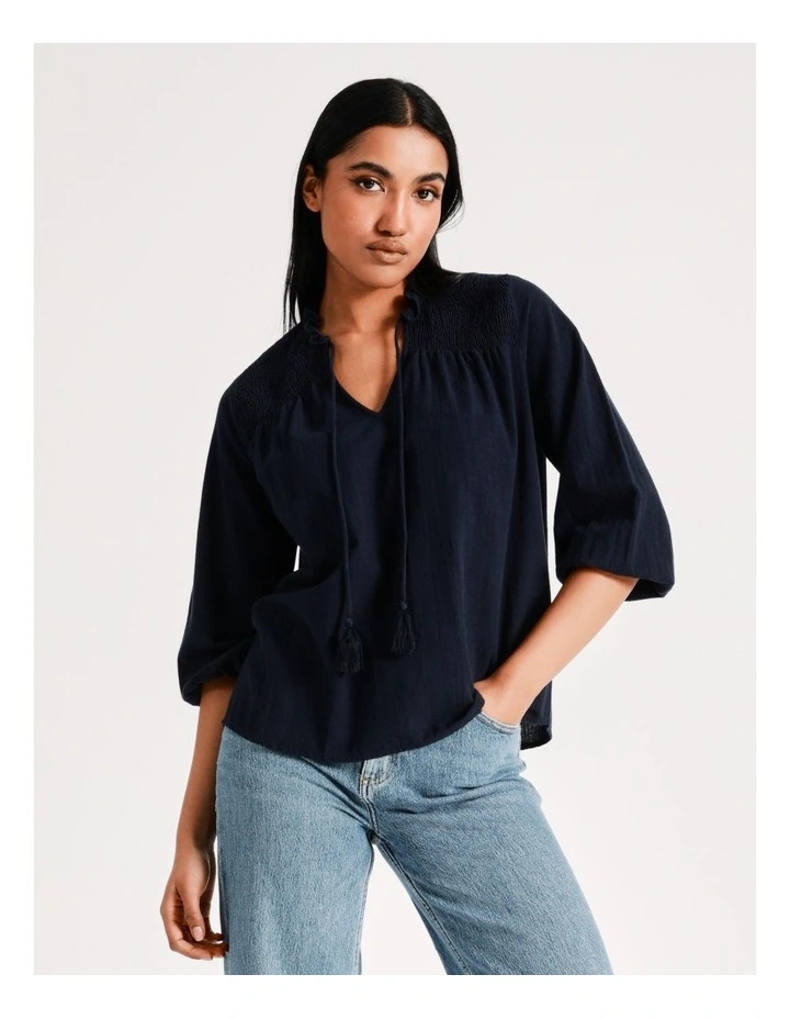 Best Pirce π Vero Moda Line 3/4 Sleeve Cotton Tassel Top In Navy Blazer π