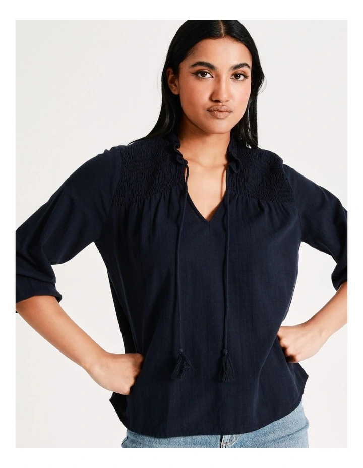 Best Pirce π Vero Moda Line 3/4 Sleeve Cotton Tassel Top In Navy Blazer π - Image 5