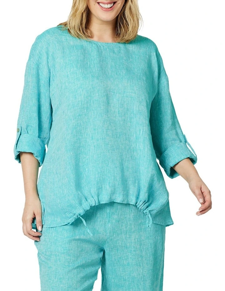 Outlet π Hammock & Vine Tab Sleeve Drawstring Hem Linen Top In Blue π