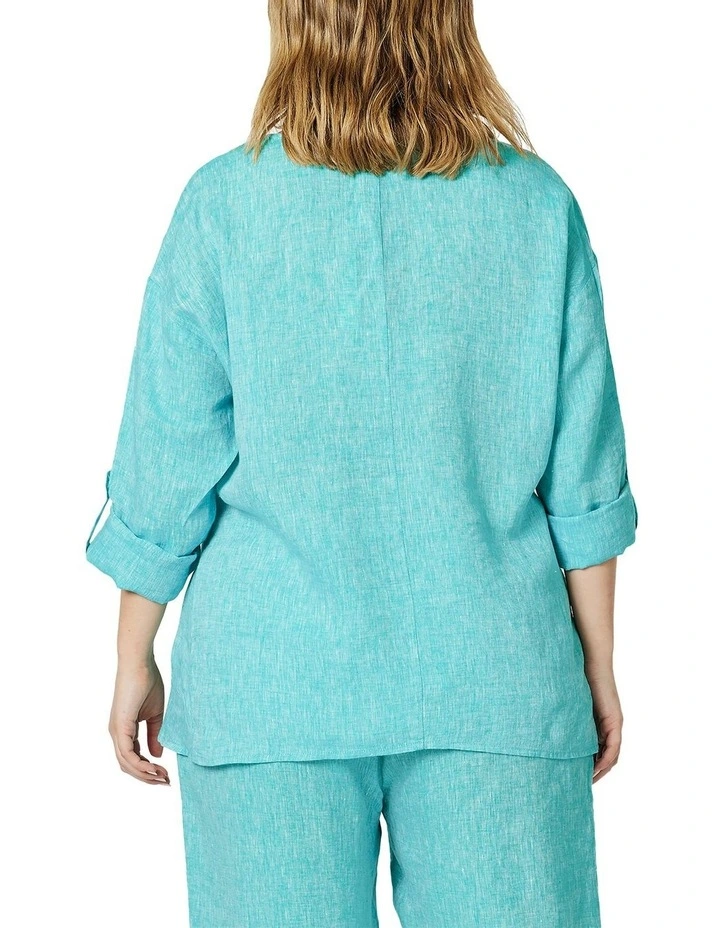 Outlet π Hammock & Vine Tab Sleeve Drawstring Hem Linen Top In Blue π - Image 4