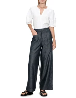 Promo π Veronika Maine Hemp Weave Lantern Sleeve Top In White β