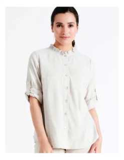 Buy 🔥 Regatta Sustainable Viscose Blend Rolled Sleeve 👚 Shirt With Frill Neck In Oatmeal Crossdye 🛒